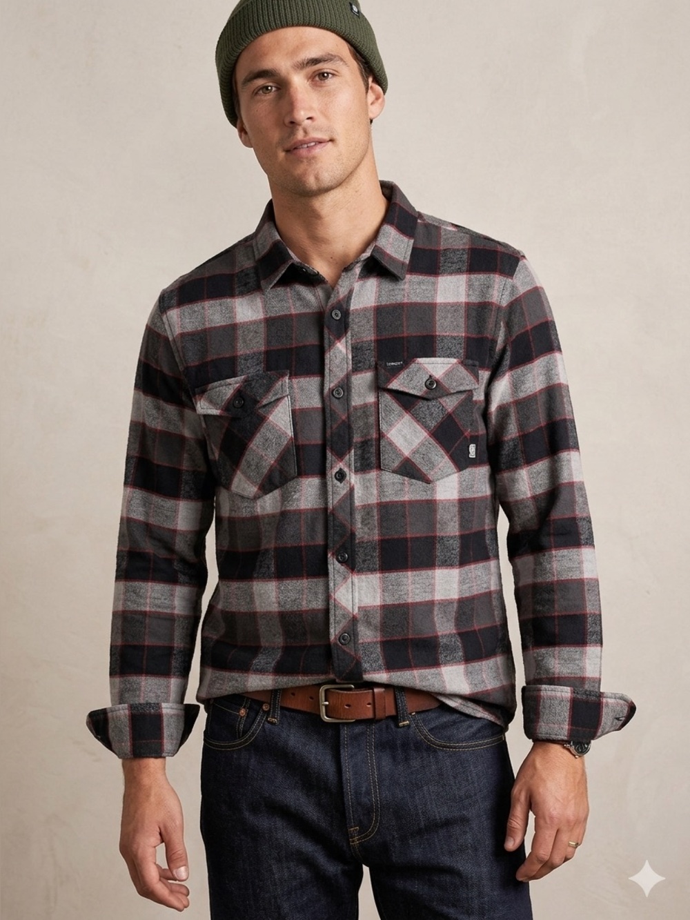 EUC men’s size XL Element Black and Gray Plaid Button-Up Shirt with stretch